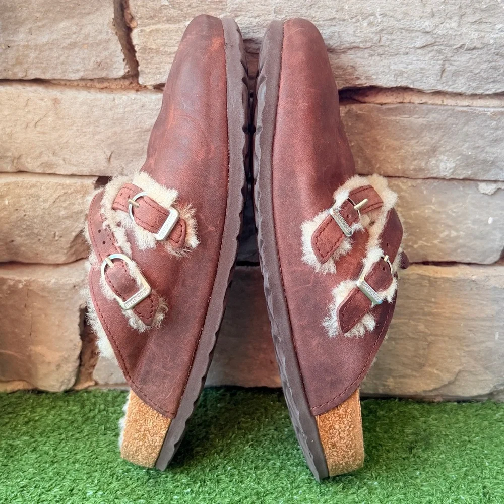 Birkenstock Blair Oiled Leather Shearling Women’s Clogs - Picture 8 of 11